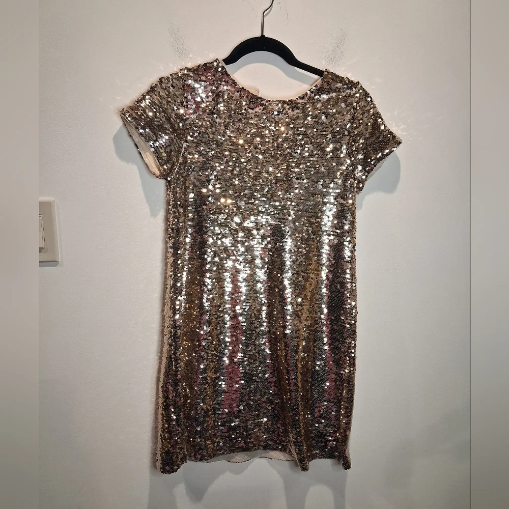 Zara Kids Size 13/14 Yr Gold Sequins Holiday Dress - Picture 1 of 7
